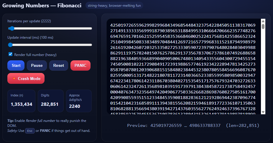 Growing Numbers — Fibonacci Crash Demo screenshot