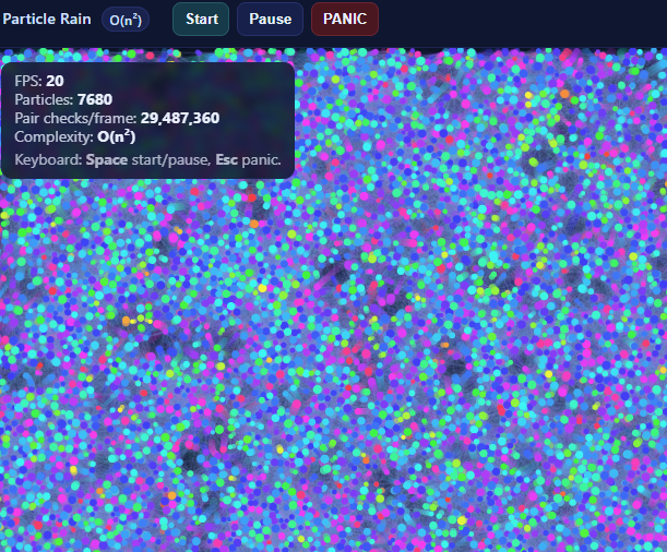 Particle Rain — O(n²) Collisions screenshot